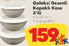 GALAKSİ DESENLİ KAPAKLI KASE 3'LÜ